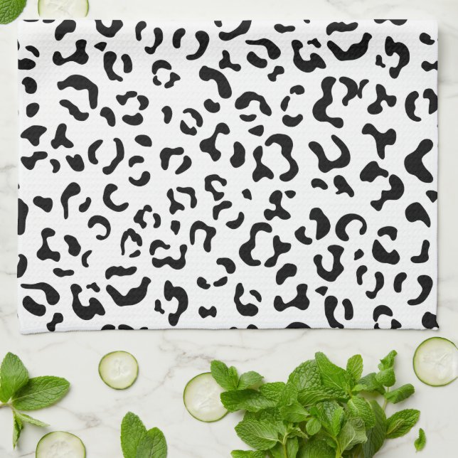 Leopard Print, Leopard Spots, Black And White Kitchen Towel (Folded)