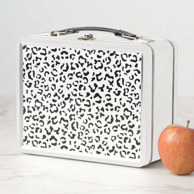 Leopard Print, Leopard Spots, Black And White Metal Lunch Box (In Situ)