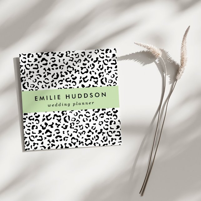 Leopard Print, Leopard Spots, Black And White Square Business Card (Creator Uploaded)