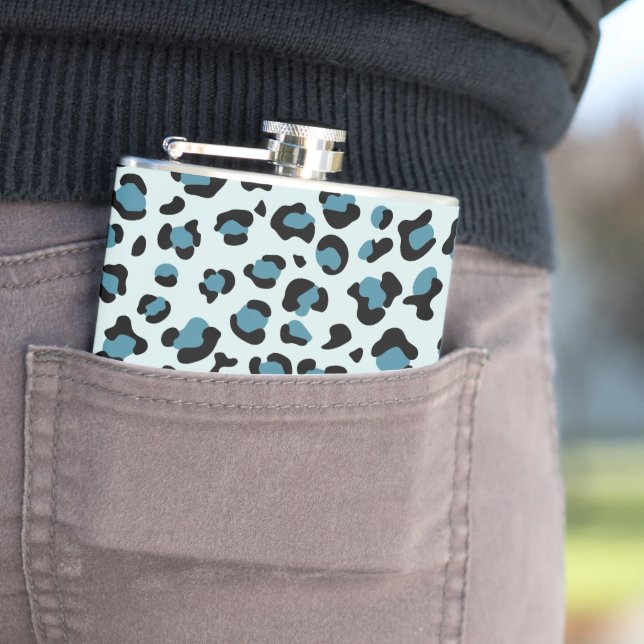 Leopard Print, Leopard Spots, Blue Leopard Hip Flask (In Situ)