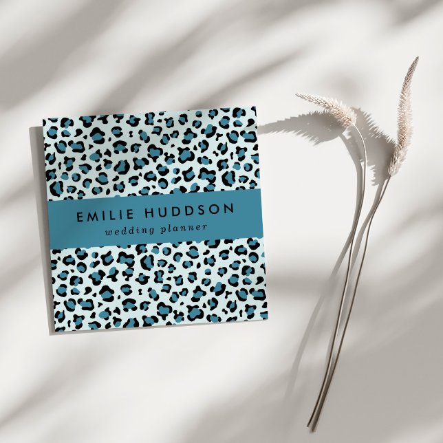 Leopard Print, Leopard Spots, Blue Leopard Square Business Card (Creator Uploaded)