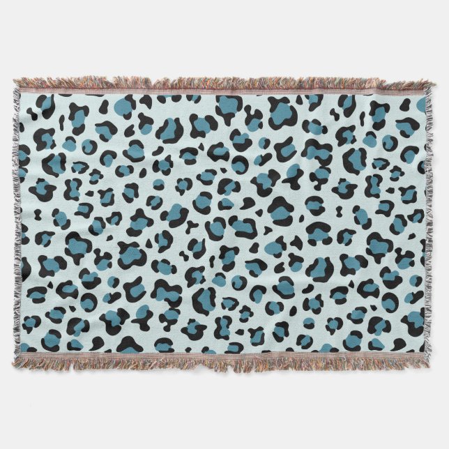 Leopard Print, Leopard Spots, Blue Leopard Throw Blanket (Front)