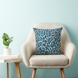 Leopard Print, Leopard Spots, Blue Leopard Throw Pillow