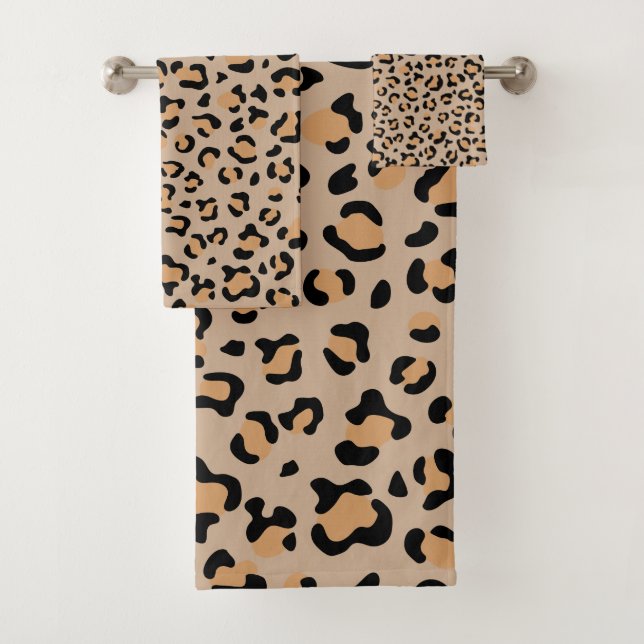Leopard Print, Leopard Spots, Brown Leopard Bath Towel Set (Insitu)