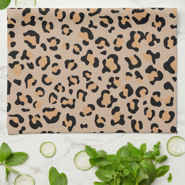 Leopard Print, Leopard Spots, Brown Leopard Kitchen Towel (Folded)