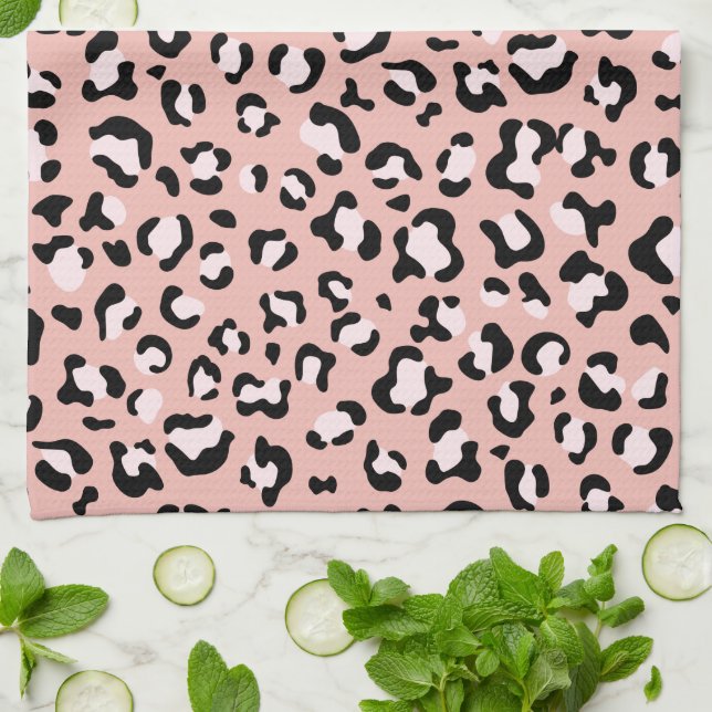 Leopard Print, Leopard Spots, Pink Leopard Kitchen Towel (Folded)
