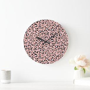 Leopard Print, Leopard Spots, Pink Leopard Large Clock