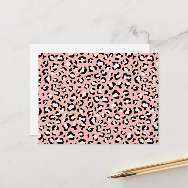 Leopard Print, Leopard Spots, Pink Leopard Postcard (Front/Back In Situ)