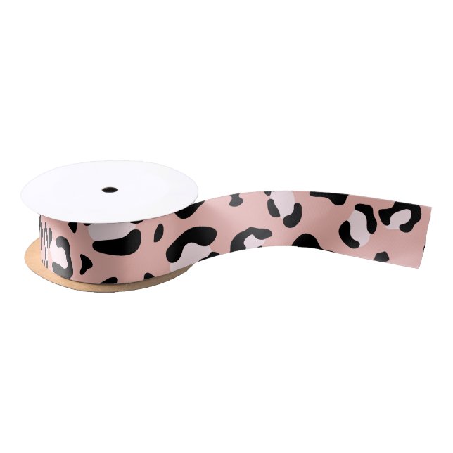 Leopard Print, Leopard Spots, Pink Leopard Satin Ribbon (Spool)