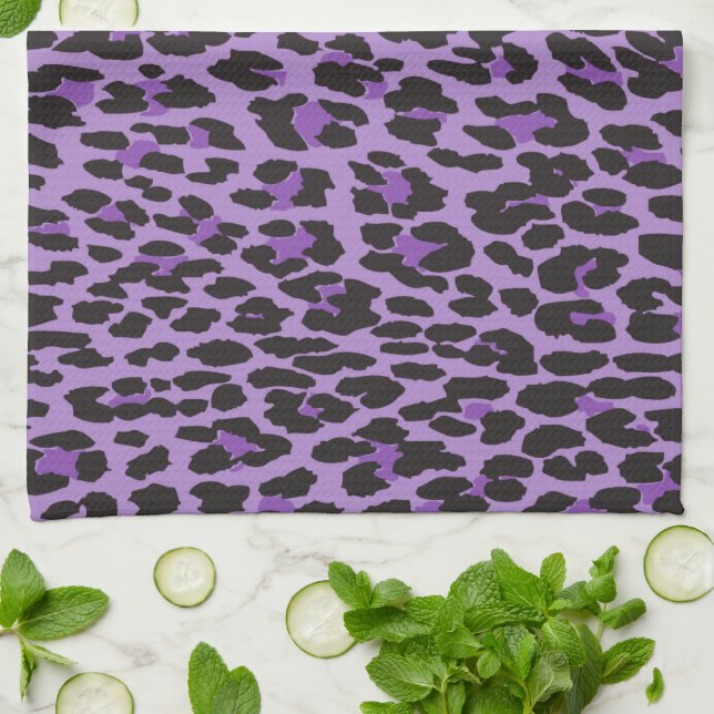 Leopard Print, Leopard Spots, Purple Leopard Kitchen Towel (Folded)