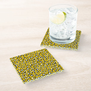 Leopard Print, Leopard Spots, Yellow Leopard Glass Coaster