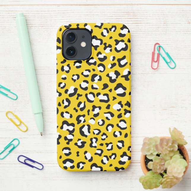 Leopard Print, Leopard Spots, Yellow Leopard iPhone Case (On Desk)