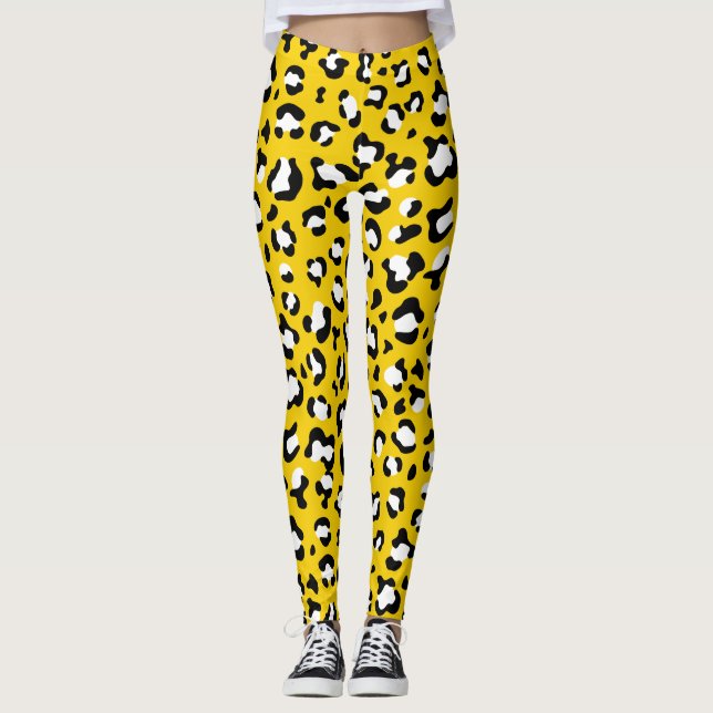Leopard Print, Leopard Spots, Yellow Leopard Leggings (Front)