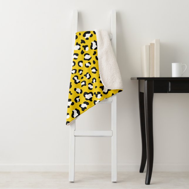 Leopard Print, Leopard Spots, Yellow Leopard Sherpa Blanket (In Situ)