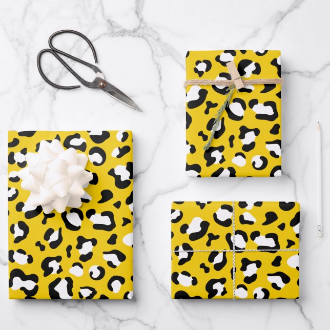 Leopard Print, Leopard Spots, Yellow Leopard Wrapping Paper Sheet (Front)