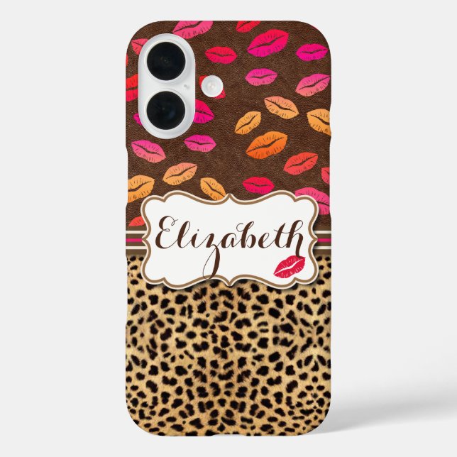 Leopard Print Lips Kisses Personalized Case-Mate iPhone Case (Back)