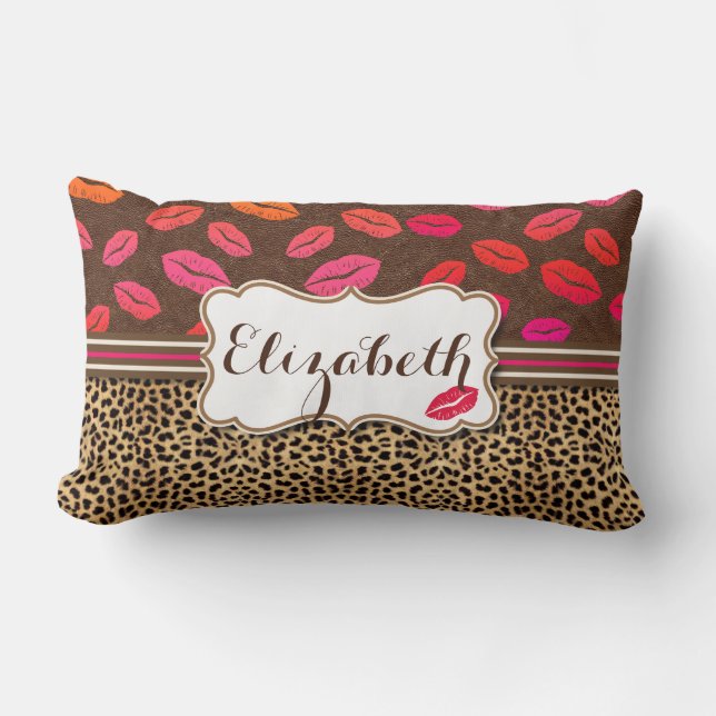 Leopard Print Lips Kisses Personalized Lumbar Pillow (Front)