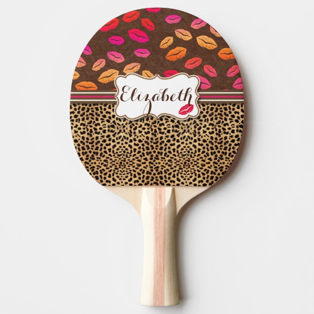 Leopard Print Lips Kisses Personalized Ping Pong Paddle (Front)