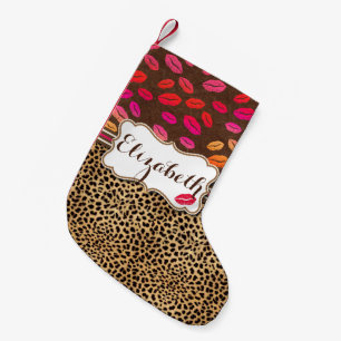Leopard Print Lips Kisses Personalized Small Christmas Stocking