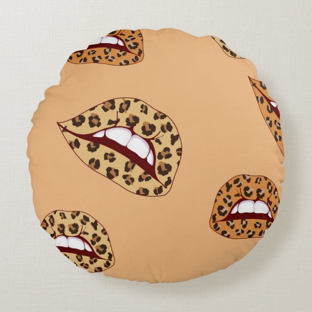 Leopard print lips seamless pattern,cheetah lips d round pillow (Front)