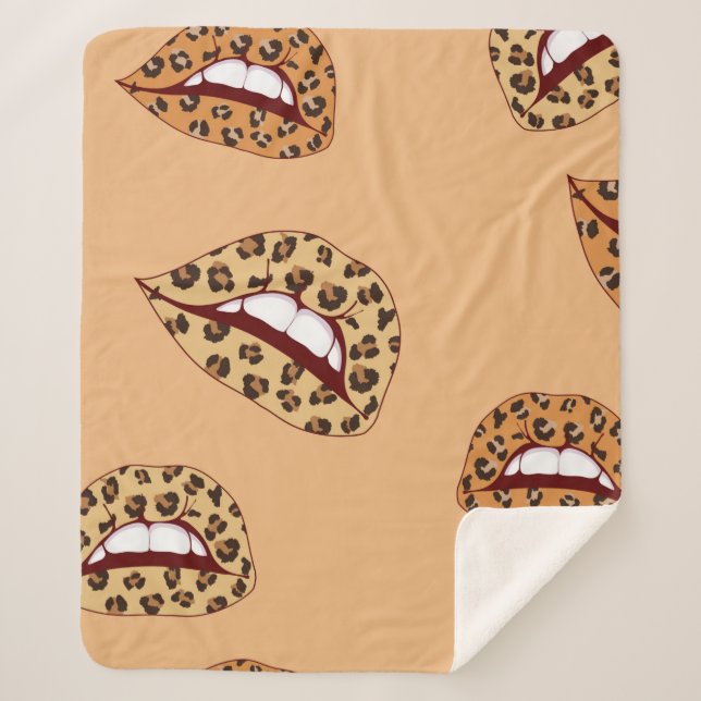 Leopard print lips seamless pattern,cheetah lips d sherpa blanket (Front)