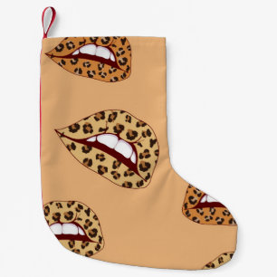 Leopard print lips seamless pattern, cheetah lips  small christmas stocking
