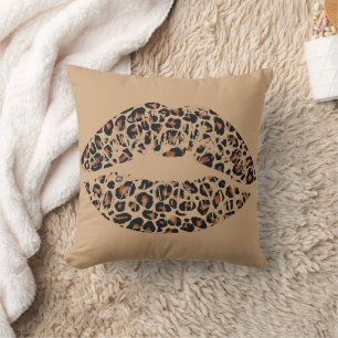 Leopard Print Lips Throw Pillow Chic Glam Animal