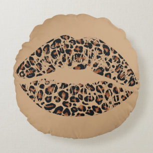 Leopard Print Lips Throw Pillow Chic Glam Animal