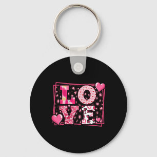 Leopard Print Love Red Lips Word Letter Cute Valen Keychain