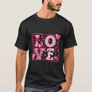 Leopard Print Love Red Lips Word Letter Cute Valen T-Shirt