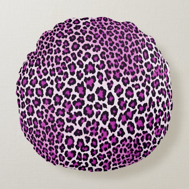 Leopard Print Magenta Pink Round Pillow (Front)