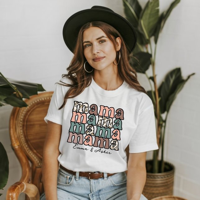 Leopard Print Mama Mother's Day Custom Kids Names T-Shirt (Creator Uploaded)