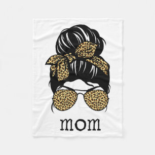 Leopard Print Messy Hair Bun Mom Fleece Blanket