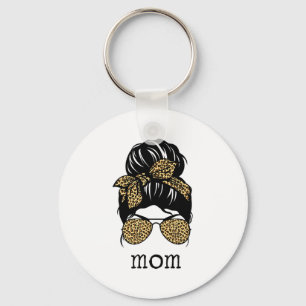 Leopard Print Messy Hair Bun Mom Keychain