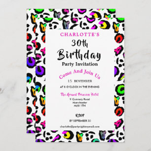 Leopard Print Modern Colourful Birthday Celebratio Invitation