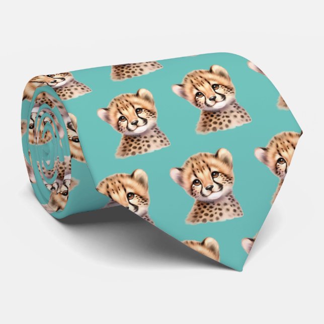 Leopard Print Modern Kawaii Cute Cheetah Babies Tie (Rolled)