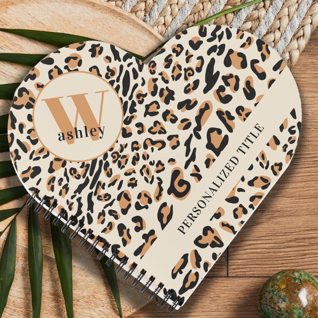 Leopard Print Modern Monogrammed Heart Shaped Notebook (Creator Uploaded)