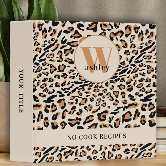 Leopard Print Modern Monogrammed Recipe Binder (Creator Uploaded)