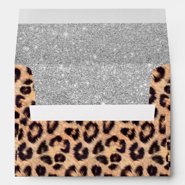 Leopard Print Modern Silver Glitter Elegant Envelopes (Back (Bottom))