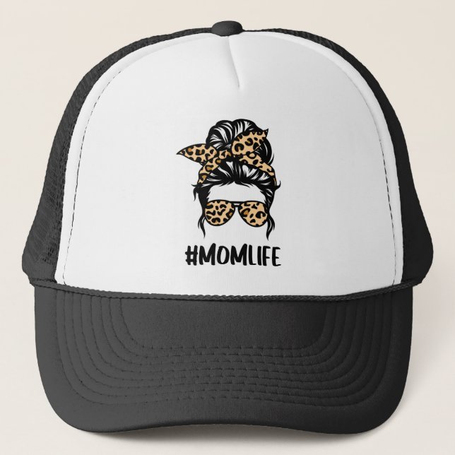 Leopard Print Mom Life Trucker Hat (Front)