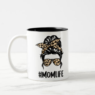Leopard Print Mom Life Two-Tone Coffee Mug