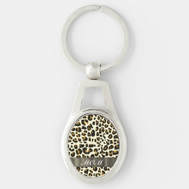 Leopard print mom text keychain (Front)