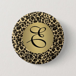 Leopard Print Monogram 2 Inch Round Button