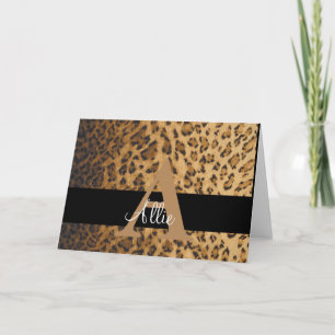 Leopard Print Monogram A Initial, Thankyou, Note Card