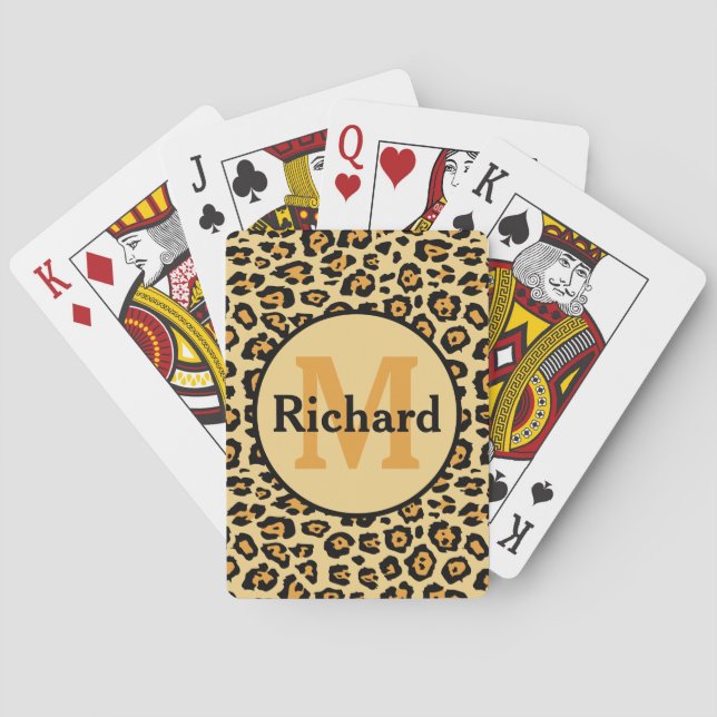 Leopard Print Monogram and Name Playing Cards (Back)