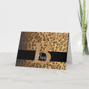 Leopard Print Monogram B Initial, Thankyou, Note Card