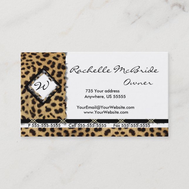 Leopard Print Monogram  Business Cards (Front)