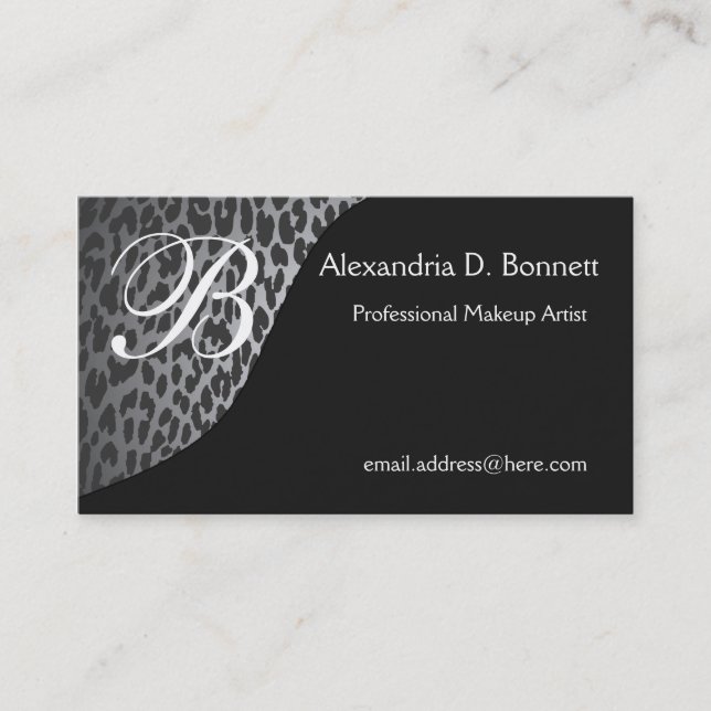 Leopard Print Monogram Business Cards (Front)