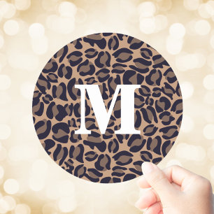 Leopard Print Monogram Classic Jungle Party Round Sticker