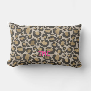 Leopard Print Monogram INITIALS Chic Animal Fun  Lumbar Pillow